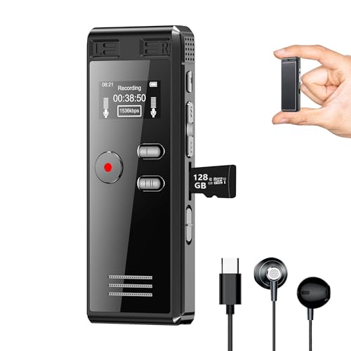128GB Digital Voice Recorder With Playback - 3072 Kbps HD Voice-Activated Recording and Noise-Canceling, Audio Device for Lectures Meetings, A-B Repeat, MP3 Player
