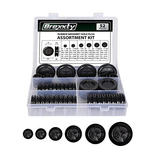 Brexxty 52pcs Rubber Grommets kit, Firewall Hole Plugs in 6 Drill Hole Sizes of 5/8" 13/16" 7/8" 1" 1-3/16" 1-1/2" – Rubber Plugs for Holes Assorted Sizes for Wire Protection & Hardware Repair