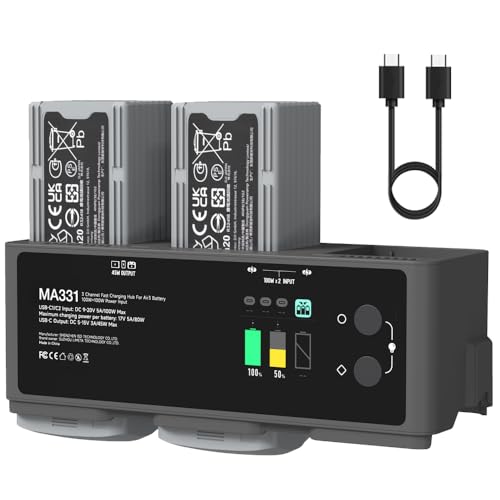 MA331 Air 3/3S Series Charging Hub,200W 3 Channel Smart Battery Charger for DJI Air 3/3S Series,Portable RC Charger with APP Connection/LED Display and Discharge Function