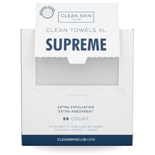 Clean Skin Club Clean Towels XL™ Supreme, 100% USDA Biobased Face Towel, Disposable Face Towelette, Eczema Association Accepted, Makeup Remover Dry Wipes, Ultra Soft, 50 Ct, 1 Pack