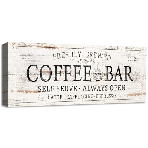 SOOTHAN Rustic Farmhouse Coffee Bar Sign - Vintage 'Always Open' Canvas Wall Decor for Home Office or Cafe, 6x17