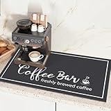 Findosom Dish Drying Mat, 17"x32" Absorbent Coffee Bar Mat for Countertops, Coffee Bar Accessories with Coffee Cup Pattern for Kitchen Counter Coffee Maker Coffee Pot Dining Room Decoration