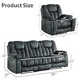 EBELLO 2 Piece Reclining Living Room Set, Soft Fabric Manual Recliner Sofa Furniture Set, Included Recliner Chair with Massage and Heat and 3 Seat Recliner Sofa, Green Grey(Recliner+Sofa)