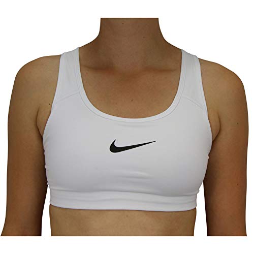 Women's Nike Swoosh Sports Bra, Sports Bra for Women with Compression & Medium Support, White/Black, XL