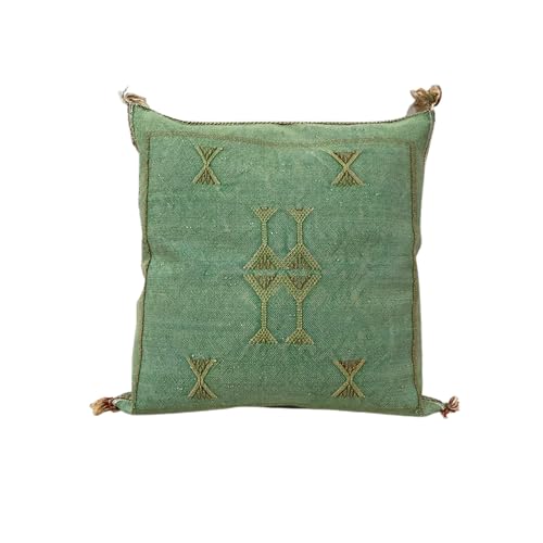 Moroccan Pillow Cover 20x20 - Cactus Silk Pillow | Hand Woven Decorative Sabra Cushion | Boho Moroccan Decor for Home | Bohemian Cushion Covers (Green, 1)