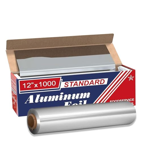 Hash Top 12" x 1000" (1 Pack) Standard Aluminum Foil Roll - Food Service Heavy Duty Aluminum Foil Roll - Commercial Grade Disposable Aluminum Foil Roll for Food Service Industry and Home Use