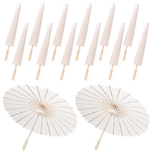 MBJZSL 12 Pack White Paper Umbrellas, 23.6 Inch Paper Parasol Umbrella Chinese Japanese Style DIY Umbrellas Decorative Vintage Decor for Wedding Props