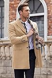 COOFANDY Winter Mid-long Coat Men Slim Fit Trench Coats Business Wool Blend Overcoat 2023 Stylish Trench Coat Khaki 3XL