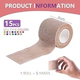 KISEER 15 Pack 2 Inch x 5 Yards Self Adhesive Bandage Breathable Cohesive Bandage Wrap Rolls Elastic Self-Adherent Tape for Stretch Athletic, Sports, Wrist, Ankle