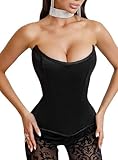 WS Waist Secrets Perfect Corset NYC OVERBUST Satin Corset Top Lace up with 15 Steel Boned (Black M)