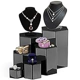 Jetec Hexagonal Jewelry Display Risers Hexagonal Market Display Risers Stands Acrylic Showcase Acrylic Stand for Jewelry Model Figures Decoration, 6 Sizes(Black,6 Pieces)