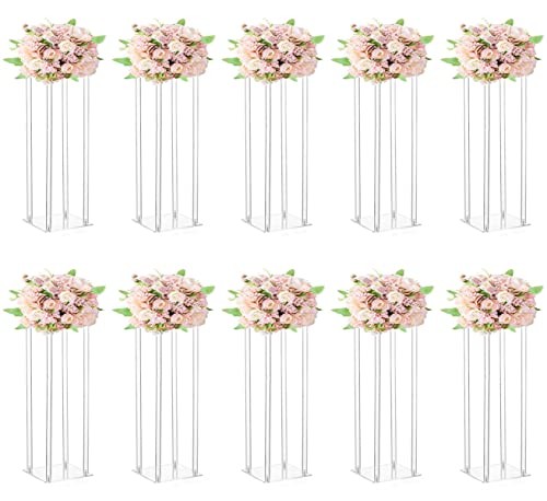 10 Pcs Wedding Centerpieces Acrylic Vases Clear Column Flower Vase Flowers Stand 7.87'' x 7.87'' x 23.6'' Rectangular Flower Display Table Flower Stands for Wedding Party Events Reception Table Decor