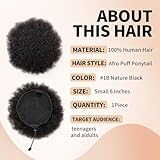 Boymia Afro Puff Ponytail for Black Women #1B Natural Black 6 Inch 100% Human Hair Puff Ponytail Hair Extensions Clip On Kinky Drawstring Curly Ponytail Bun Durable Natural Soft and Smooth Hairpiece