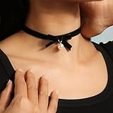 Bow Choker Necklace Black Lace Bow Ribbon Necklace Pearl Bow Necklace Red Bow Necklace for Women Bow Jewelry for Christmas Gifts (Black)