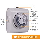 GE 24-Hour 2 Grounded Outlets Mechanical Outlet Timer, Timers for Electrical Outlets Indoor, Light Timers Indoor, Daily ON/OFF Cycle, Timer for Lights Inside, Christmas Tree Timer, 2 Pack, 46211