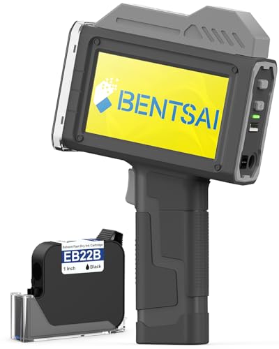 BENTSAI Handheld Inkjet Printer BT-HH6210BL 1 Inch Printhead Date Coder with 42ml Fast Dry Ink for Batch Number Expiry Date QR Code Barcode Logo on Any Surfaces to Use on Conveyor Line for Auto Print