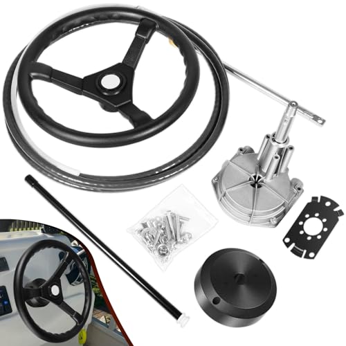 For Marine Outboard Rotary Steering System Kit with 15 Feet Steering Control Cable and 13.5" Steering Wheel Fits for Mechanical/Manual Steering of Yachts, Fishing Boats and Other Waterborne Vehicles