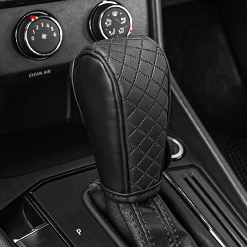 QKYS Leather Car Gear Shift Knob Cover, Upgraded Anti-Slip Design Stick Shift Knob Cover, Universal Durable Car Decorative Accessories Shifter Stick Protector Suitable for Cars,Trucks,SUVs (Black)