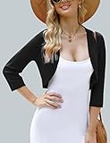 iClosam Women 3/4 Sleeve Cropped Cardigans Open Front Bolero Shrug Knit Sweater Jacket (Small, Black)