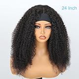 BLY Afro Curly Headband Wig Human Hair with Natural Scalp Top Middle Part Headband Wig for Women 180% Density 10A Grade Mongolian Afro Kinky Curly Hair Glueless Wig 20 Inch