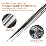 Precision Tweezers, 5 PCS Machine Tweezers Made of Stainless Steel Heat Resistant for Craft, Electronics, Soldering, Experimental Work, Jewelry-Making, Non-Magnetic Tweezers, by TOWOT