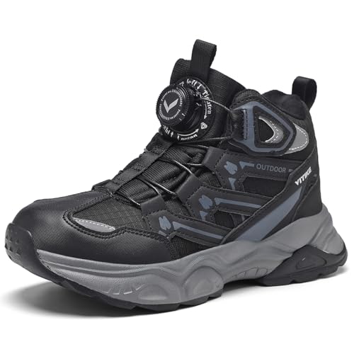 JMFCHI SPORTS Kids Snow Boots Boys Girls Winter Shoes Warm Waterproof Slip Resistant Outdoor Hiking Walking Boot Black Little Kid Size 1