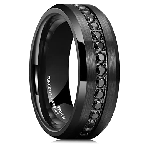 King Will Mens 8mm Black Men Women Tungsten Carbied Rings Wedding Bands Cubic Zirconia Eternity Ring CZ Inlaid Black 10