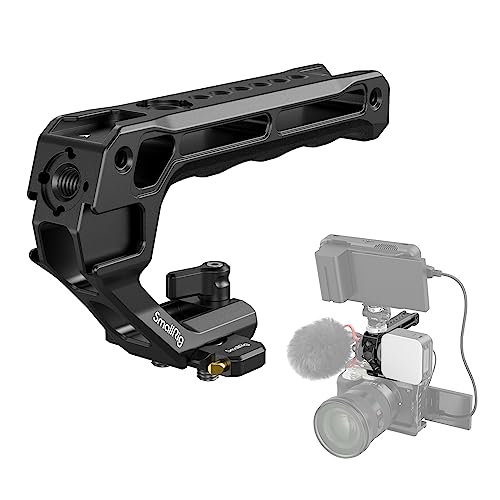 SMALLRIG Lightweight NATO Top Handle, Quick Release NATO Grip w/NATO Rail for DSLR Camera Cage, Universal Top Handle with 5 Cold Shoe Adapters - 4345 Black