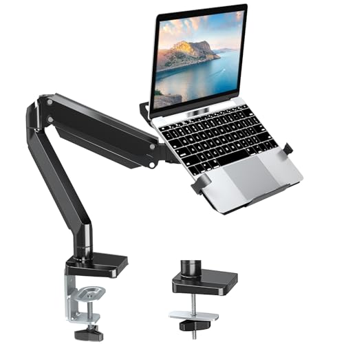 MOUNT PRO Laptop Arm Mount for Desk, 2 in 1 Function Monitor Laptop Stand, Fits Max 17" Notebook and 32" Computer Screen, Aluminum Single Monitor Holder with Adjustable Tray, Holds up to 19.8lbs