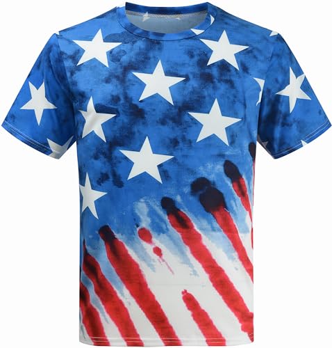 Mens American Flag Shirt 4th of July Short Sleeve T-Shirt 3D Graphic USA Flag Stars Stripes Patriotic Tee Top XX-Large