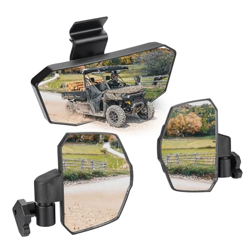 KEMIMOTO Rear View Mirror and Side Mirror, Convex Wide View Break Away 360 Adjustable, Compatible with Can-Am Defender & Defender Max
