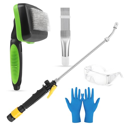 5PCS AC Coil Cleaner Brush Kits, Stainless AC Fin Comb and Spray Flush Wand, Telescopic Coil Cleaner for Air Conditioner Condenser Coils, Refrigerator Coil, Evaporator Radiator, with Gloves, Goggles