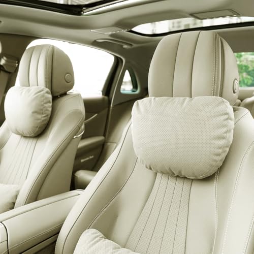 Phxoinu 2 Pcs Car Headrest Neck Pillow for Driving,Universal Premium Suede Leather Soft and Comfortable Headrest,Two Gears of Height Adjustment Car Seat Headrest Pillow Car Interior Accessories