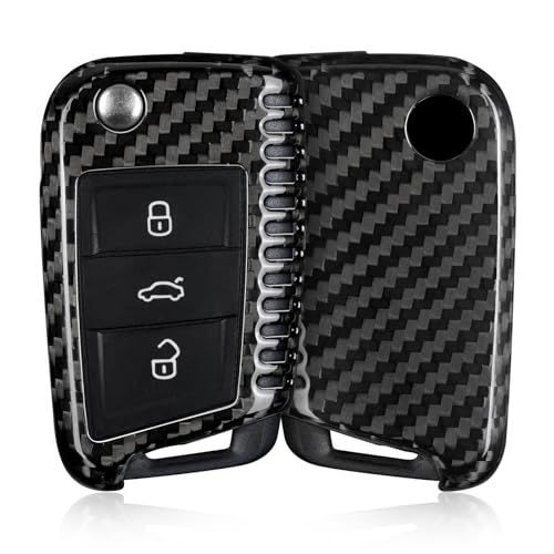 T-carbon Key Fob Cover Fits VW Volkswagen MK7 Golf R GTI Polo Jetta Taos Toledo Passat Altea Amarok CC 2021;Carbon Fiber Key Shell Fits Skoda Kodiaq Cupra Leon 2019 Smart Romote Accessories Black