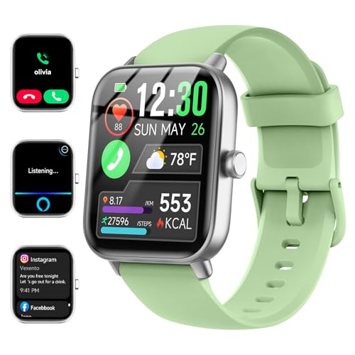 Smartwatch for Men Women, Alexa Built-in, 1.8" Fitness Tracker, IP68 Waterproof Smartwatch for Android & iPhone with Bluetooth Call (Answer/Make), Heart Rate/SpO2/Sleep Monitor/Pedometer, Green