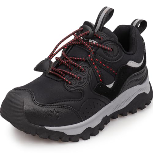 UOVO Boys Hiking Shoes Kids Waterproof Running Fashion Sneakers Breathable Lightweight Non-Slip Outdoors Trekking Sports Shoe Black,5