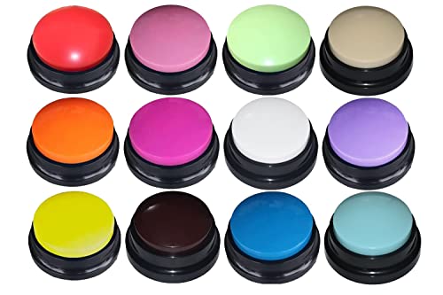 FRQNTKPA 12 Color Voice Recording Button, Dog Buttons for Communication Pet Training Buzzer, 30 Second Record & Playback, Funny Gift for Study Office Home wtih Whire and Coffee