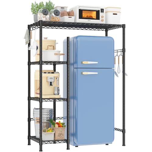 REIBII Mini Fridge Cabinet with Storage Shelves, 4 Tier Space-Saving Dorm Room Mini Fridge Stand, Adjustable Utility Microwave Stand Baker Rack, Storage Shelf for Dorm Kitchen,38.1Wx18.11Dx52.36H