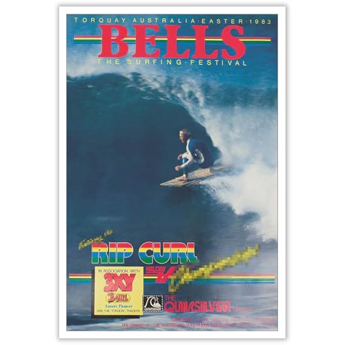 Vintage 1983 Torquay Australia Easter Posters Rip Curl Bell'S Surfing Competition Canvas Wall Art Surfer Sports Magazine Cover Prints Painting For Home Bedroom Dorm Wall Decor 12x16in Unframed