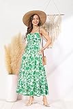 GRACE KARIN Summer Dresses for Women Spaghetti Strap Dresses Casual Sleeveless Dress Smocked Waist Boho Maxi Dress Green Floral M