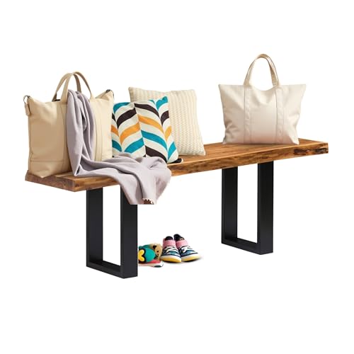 Alpine 48-Inch Live Edge Acacia Wood Bench with Black Metal Base – Rustic Industrial Entryway or Accent Seating for Living Room, Hallway, or Foyer by Alaterre Furniture