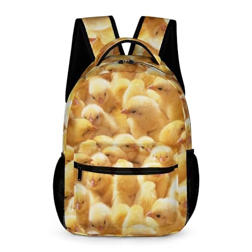 GNEW Cute Chicken Backpack for Kids, Kawaii Yellow Chicks School Backpack for Girls, Water Resistant Lightweight Travel Backpack, Elementary Middle High School Backpack, 16 Inch