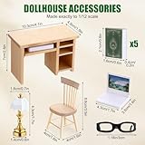 10 Pcs Miniature Dollhouse Furniture Accessories Include Mini Laptop Computer Miniature Book and Office Table Wooden Mini Dollhouse Furniture 1/12 Scale Miniatures Model Set for Dollhouse Study Room