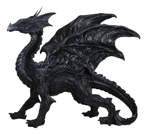 Ebros Gift Large 24" Long Nightfury Black Shadow Dragon Standing On Four Legs with Wings Perched Up Statue As Dungeons and Dragons Fantasy Decor Accent Sculpture