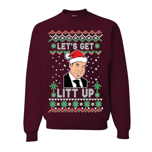 wild custom apparel Lets Get Litt Up Louis Tv Show Ugly Christmas Sweater Sweater Crewneck Sweatshirt, Maroon, Medium