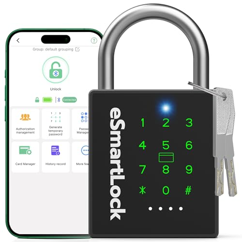 Dhiedas New Smart Padlock with Key, Heavy Duty Combination Padlock, RFID Padlock with Codes Bluetooth APP Access, Outdoor Waterproof Electronic Key Lock for Gate Fence Shed Locker Garage Garden