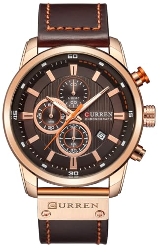 FANMIS Mens Sport Military Analog Quartz Watch Chronograph Classic Casual Business Dress Waterproof Watch Multifunctional Wristwatch with Leather Strap