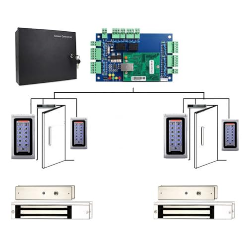 MENGQI-CONTROL Entry Exit Both Sides Access Control 2 Doors RFID Waterproof Metal Keypad Reader(Card/fob/PIN)+600lbs Electronic Magnetic Lock+Power Supply Box+Phone APP remotely Open Door