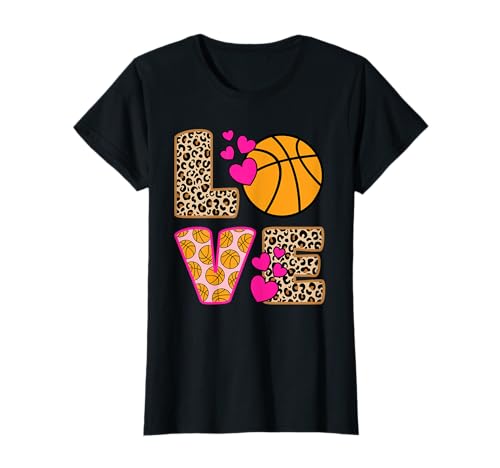 Cute Love Basketball Leopard Print Women Girls Basketball T-Shirt