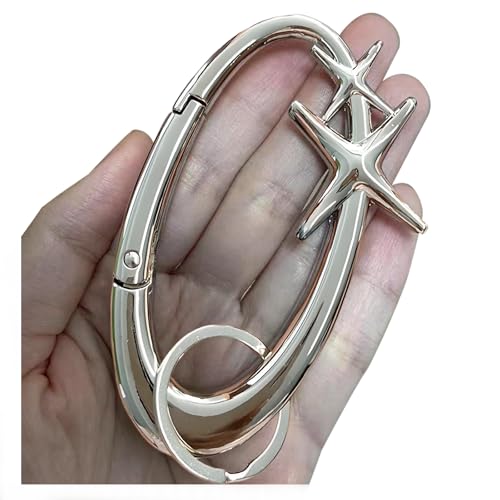 MORWLAT Star Silver Carabiner Y2K Keychain, Extra-Large Shiny Chrome Karibiner, Minimal Stainless Steel for Men&Women Bag Purse Gift